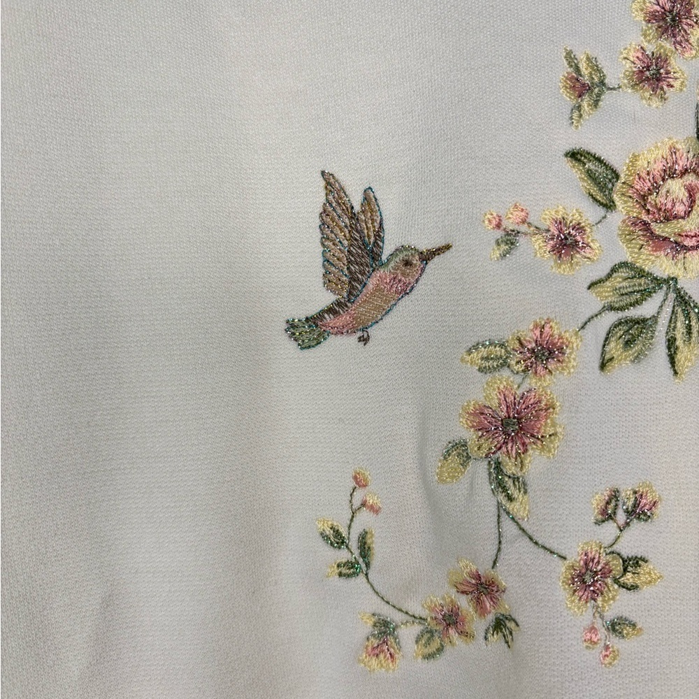 BonWorth Shirt Women’s Size Small Petite Hummingbird Floral Embroidered - Picture 4 of 6